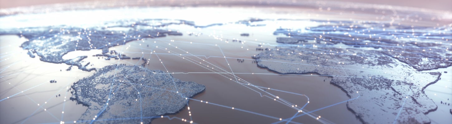 global map with lines indicating connection globally