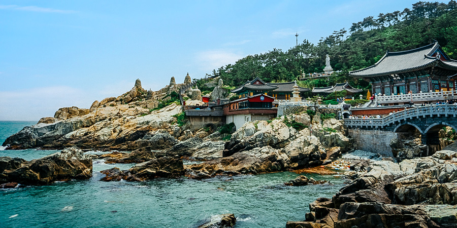 Old buildings on coast in East Asia