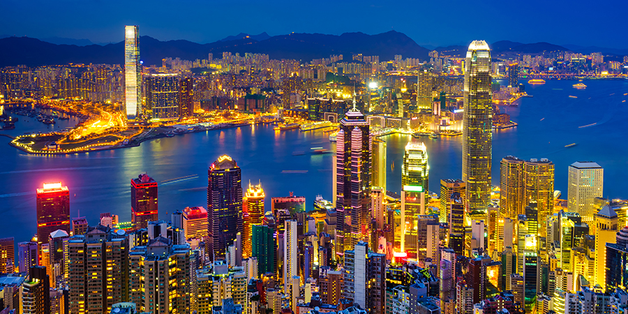 Aerial view of Hong Kong at night