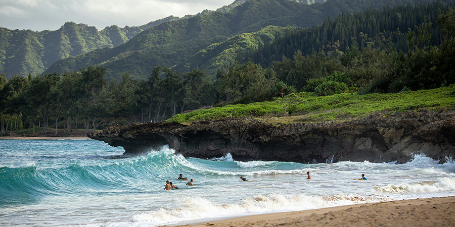 Waves on beach of Oahu Hawaii