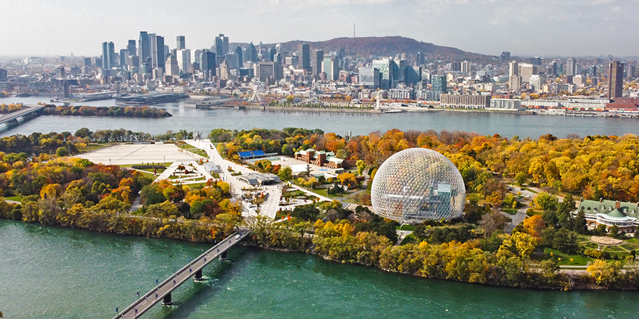 Island with building in Montreal, Canada