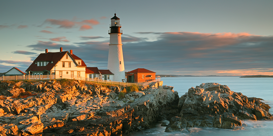Lighthour on edge of island in Portland, Maine