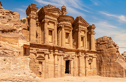 ancient building built into rocks