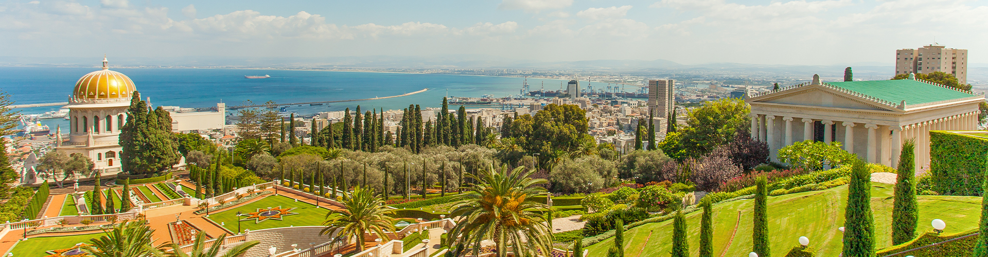 aerial view of a garden on top of a mountain overseeing city