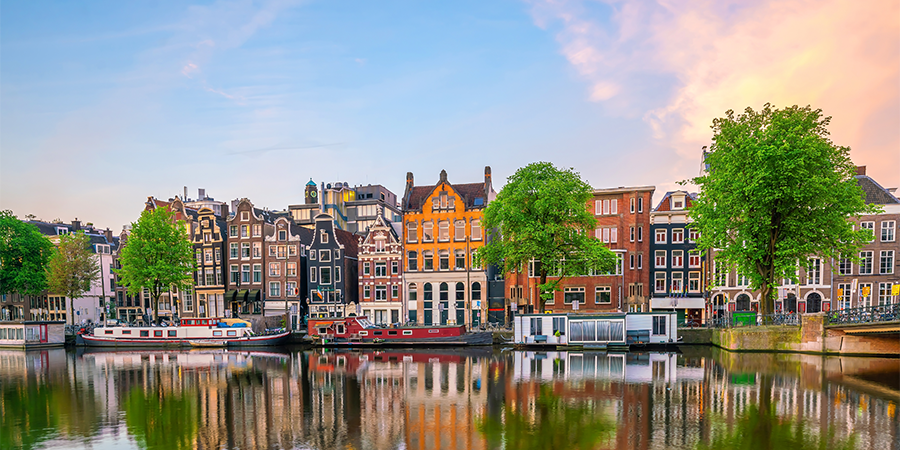 Buildings on edge of canal in Netherlands