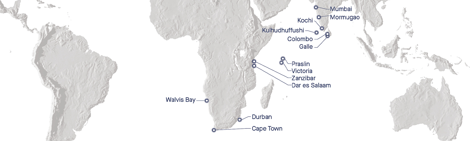Indian Ocean, East Africa & Southern Africa map